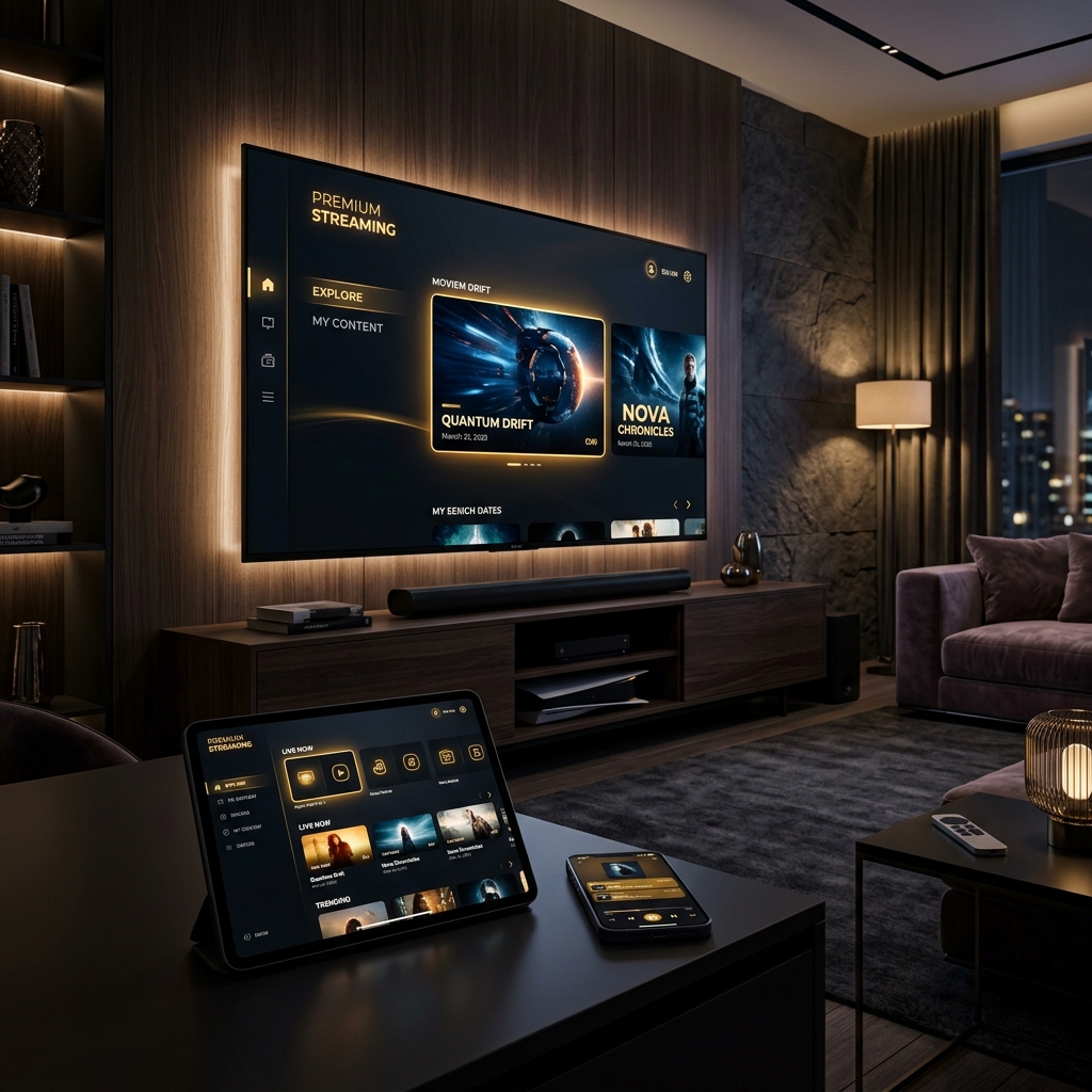 Multiple devices showing the IPTV streaming interface